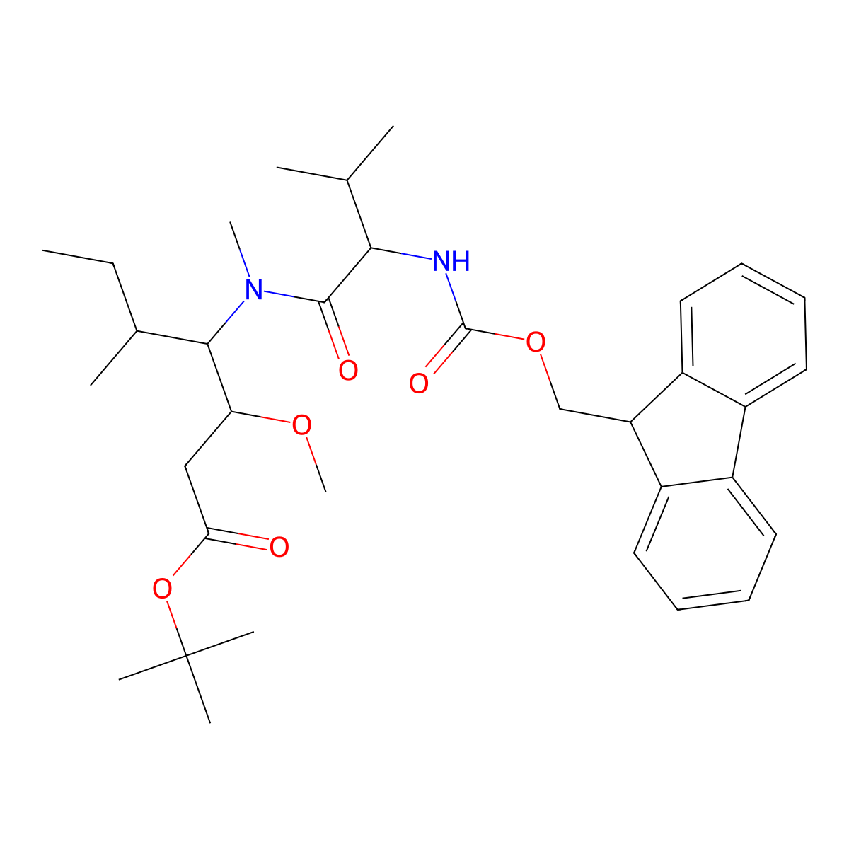 (3R,4S,5S)-tert-butyl 4-((S)-2-((((9H-fluoren-9-yl)methoxy)carbonyl)amino)-N,3-dimethylbutanamido)-3-methoxy-5-methylheptanoate molecular structure, CAS 1375415-93-2