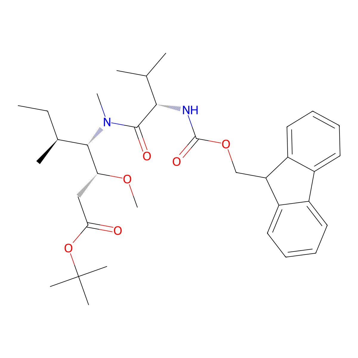(3R,4S,5S)-tert-butyl 4-((S)-2-((((9H-fluoren-9-yl)methoxy)carbonyl)amino)-N,3-dimethylbutanamido)-3-methoxy-5-methylheptanoate molecular structure, CAS 1375415-93-2