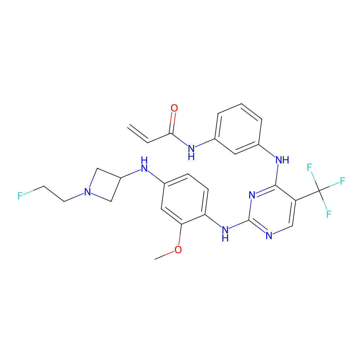 N-(3-((2-((4-((1-(2-fluoroethyl)azetidin-3-yl)amino)-2-methoxyphenyl)amino)-5-(trifluoromethyl)pyrimidin-4-yl)amino)phenyl)acrylamide molecular structure, CAS 1375465-09-0