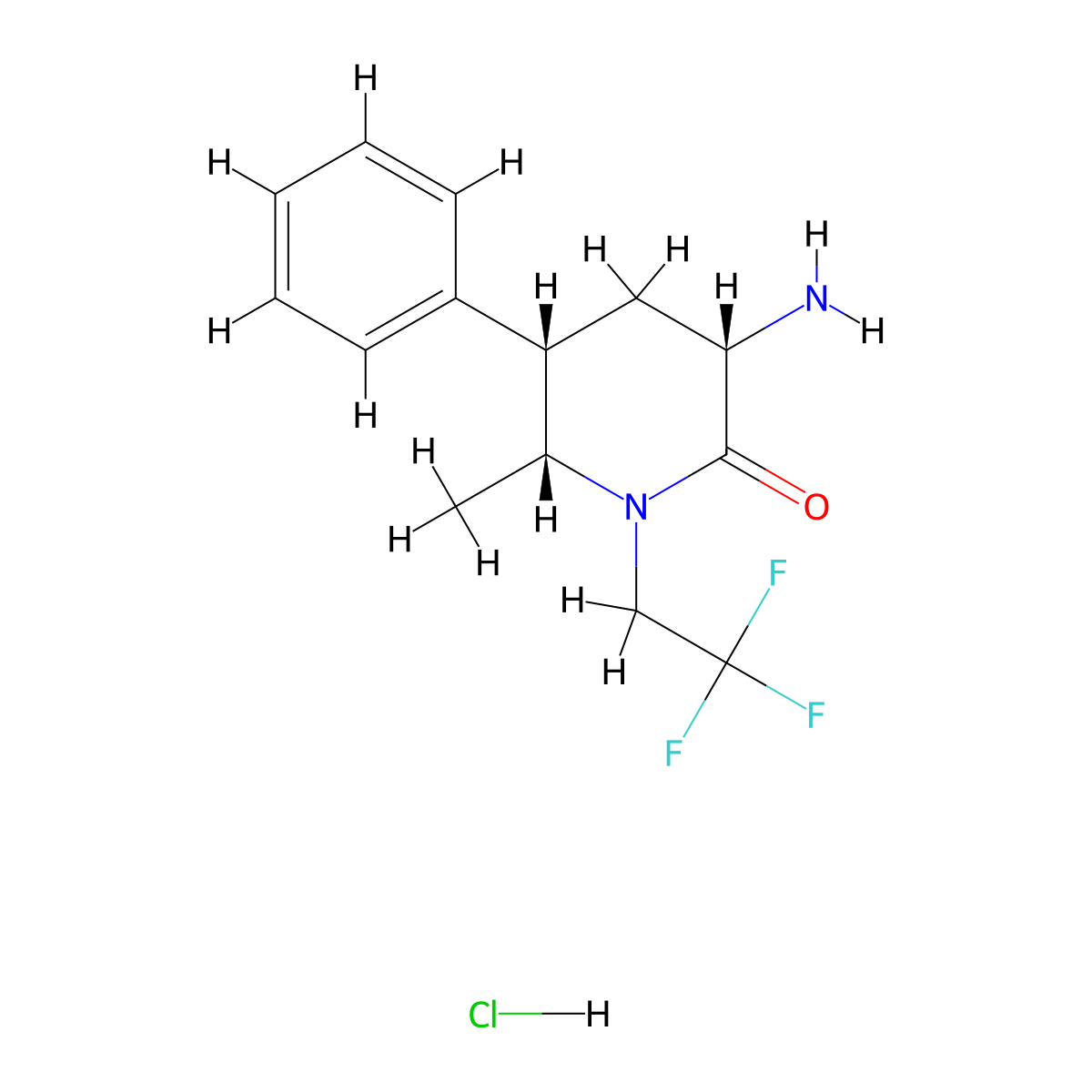 (3S,5S,6R)-3-amino-6-methyl-5-phenyl-1-(2,2,2-trifluoroethyl)piperidin-2-one hydrochloride molecular structure, CAS 1375470-88-4