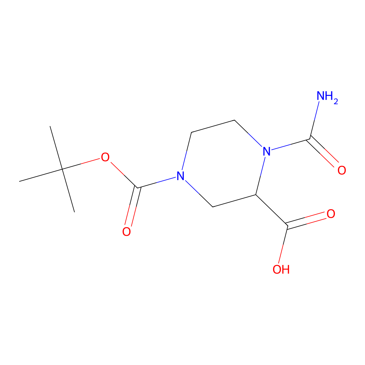 1,3-Piperazinedicarboxylic acid, 4-(aminocarbonyl)-, 1-(1,1-dimethylethyl) ester molecular structure, CAS 1375471-35-4