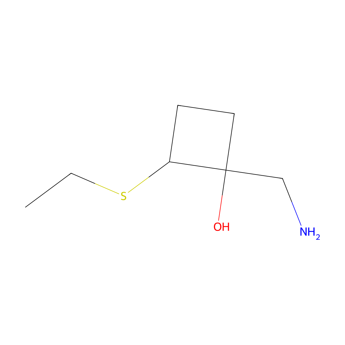 1-(Aminomethyl)-2-(ethylsulfanyl)cyclobutan-1-ol molecular structure, CAS 1375471-38-7