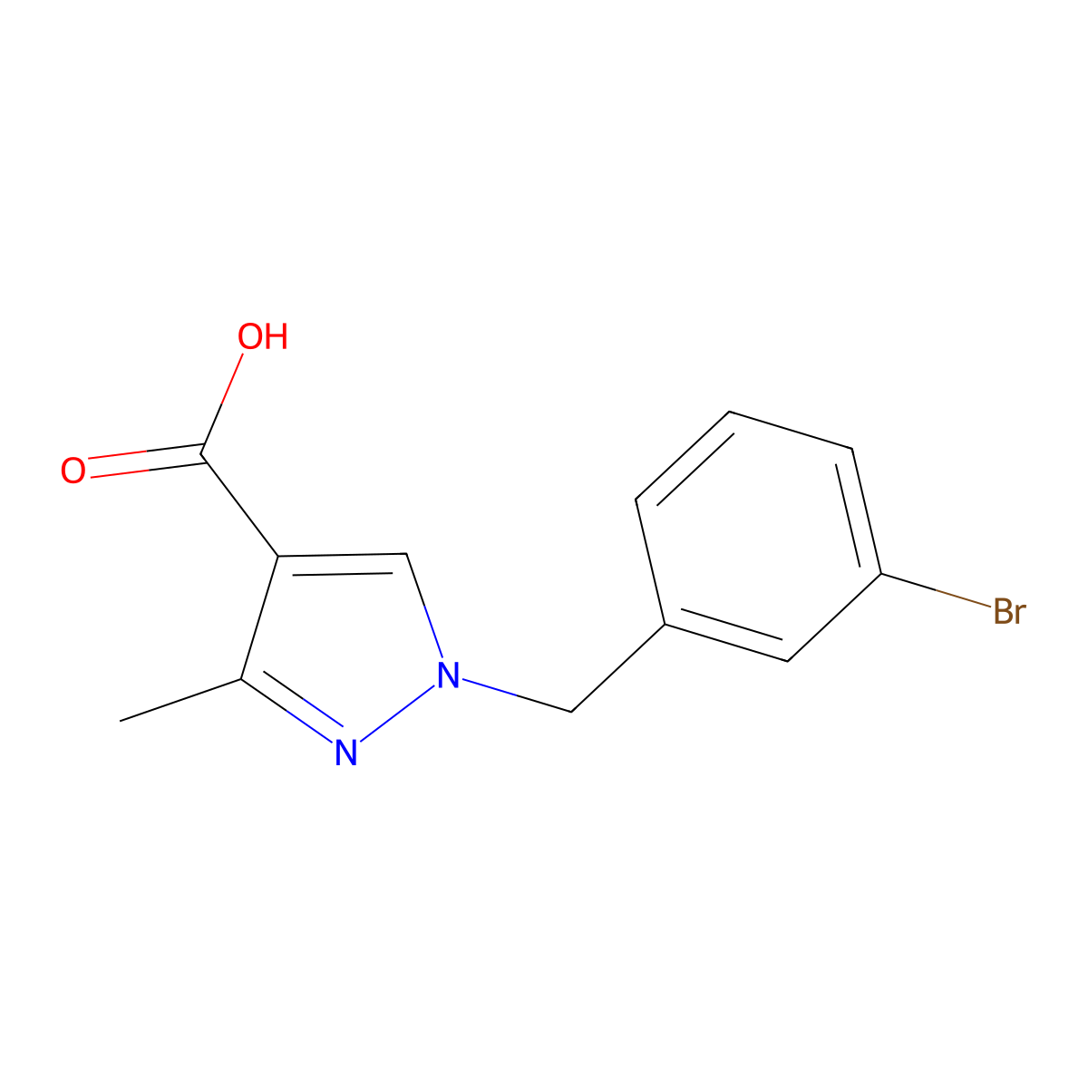 1-[(3-bromophenyl)methyl]-3-methyl-1H-pyrazole-4-carboxylic acid molecular structure, CAS 1375471-47-8