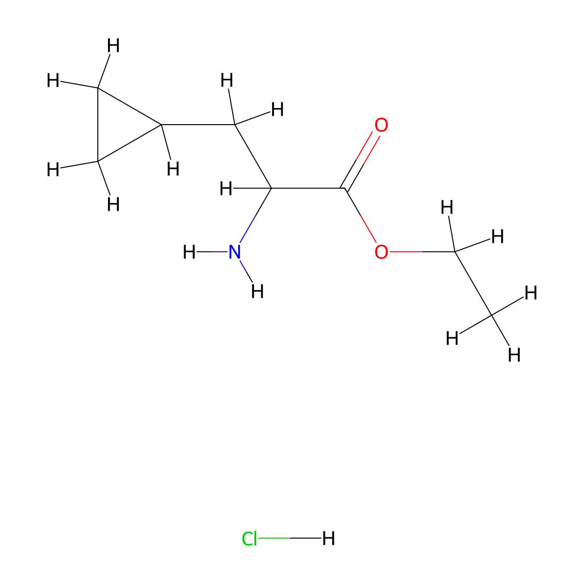 Ethyl 2-amino-3-cyclopropylpropanoate hydrochloride molecular structure, CAS 1375471-56-9