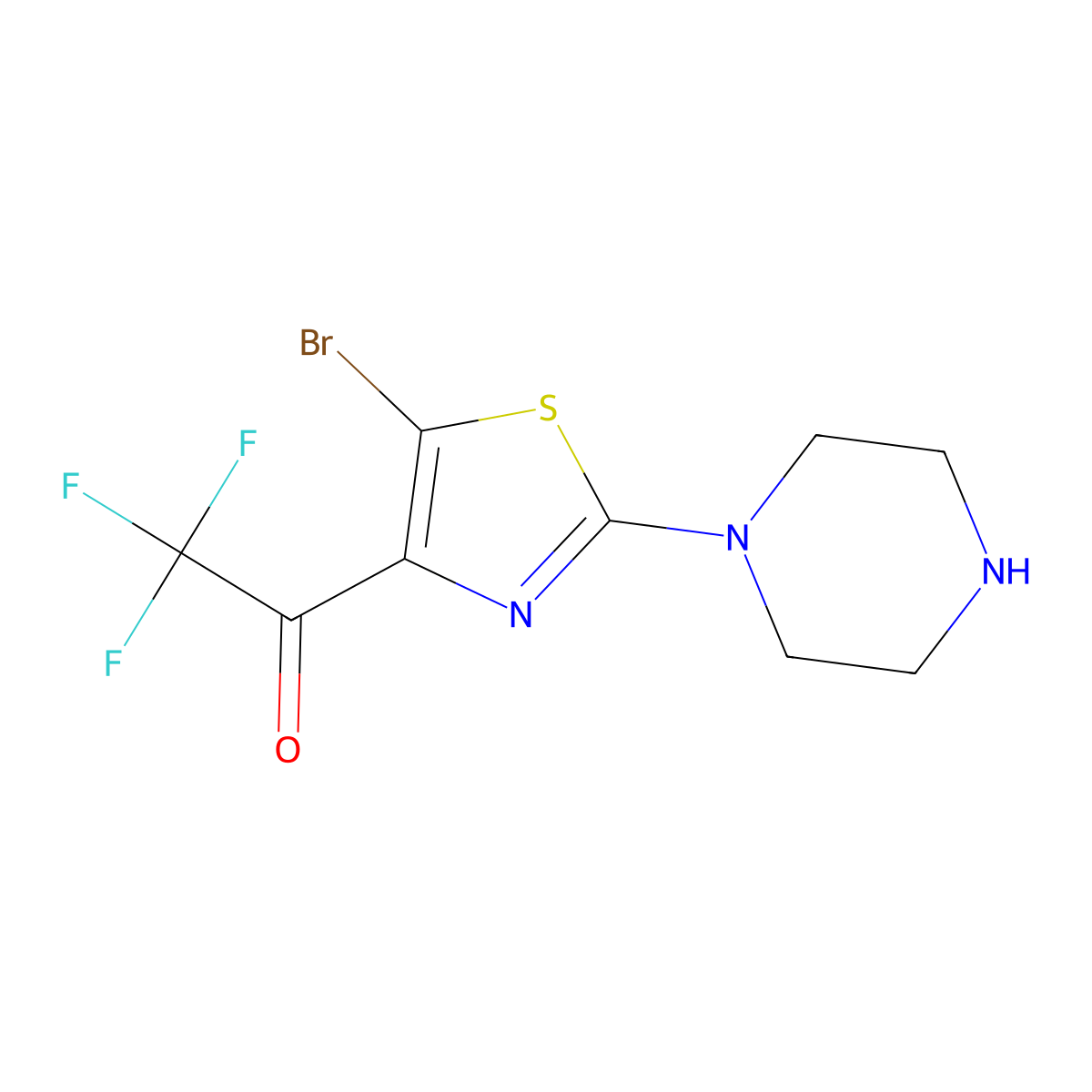 1-[5-Bromo-2-(piperazin-1-yl)-1,3-thiazol-4-yl]-2,2,2-trifluoroethan-1-one molecular structure, CAS 1375471-95-6