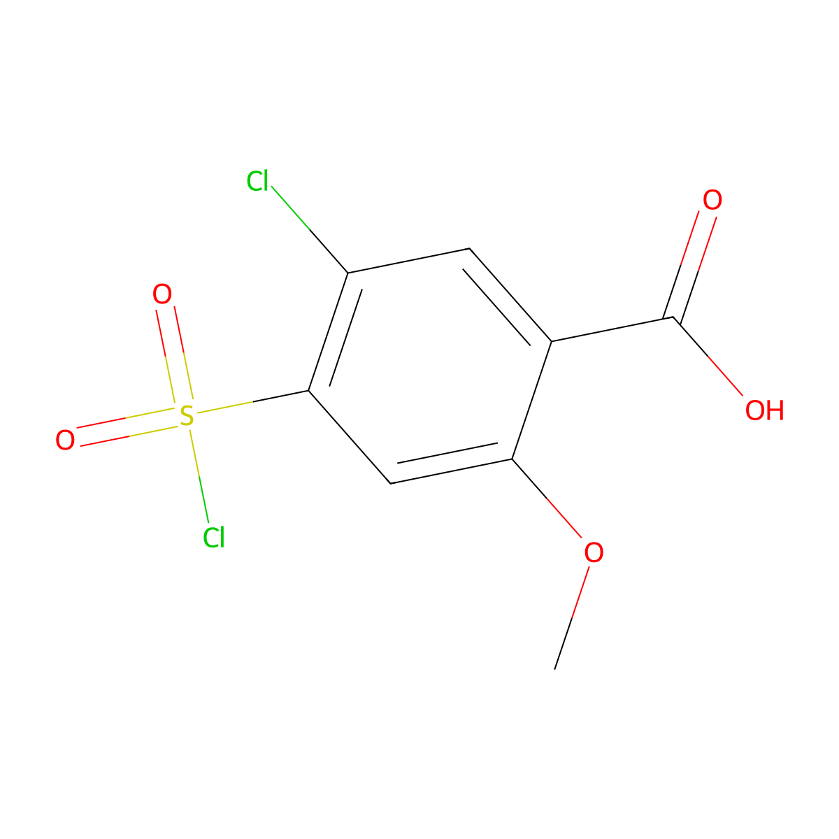 5-Chloro-4-(chlorosulfonyl)-2-methoxybenzoic acid molecular structure, CAS 1375472-16-4