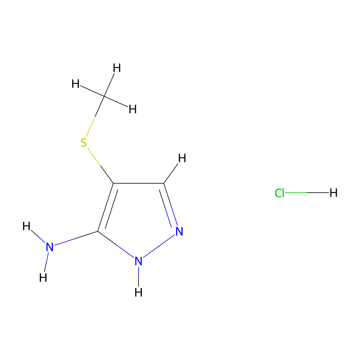 4-(methylsulfanyl)-1H-pyrazol-3-amine hydrochloride molecular structure, CAS 1375472-48-2