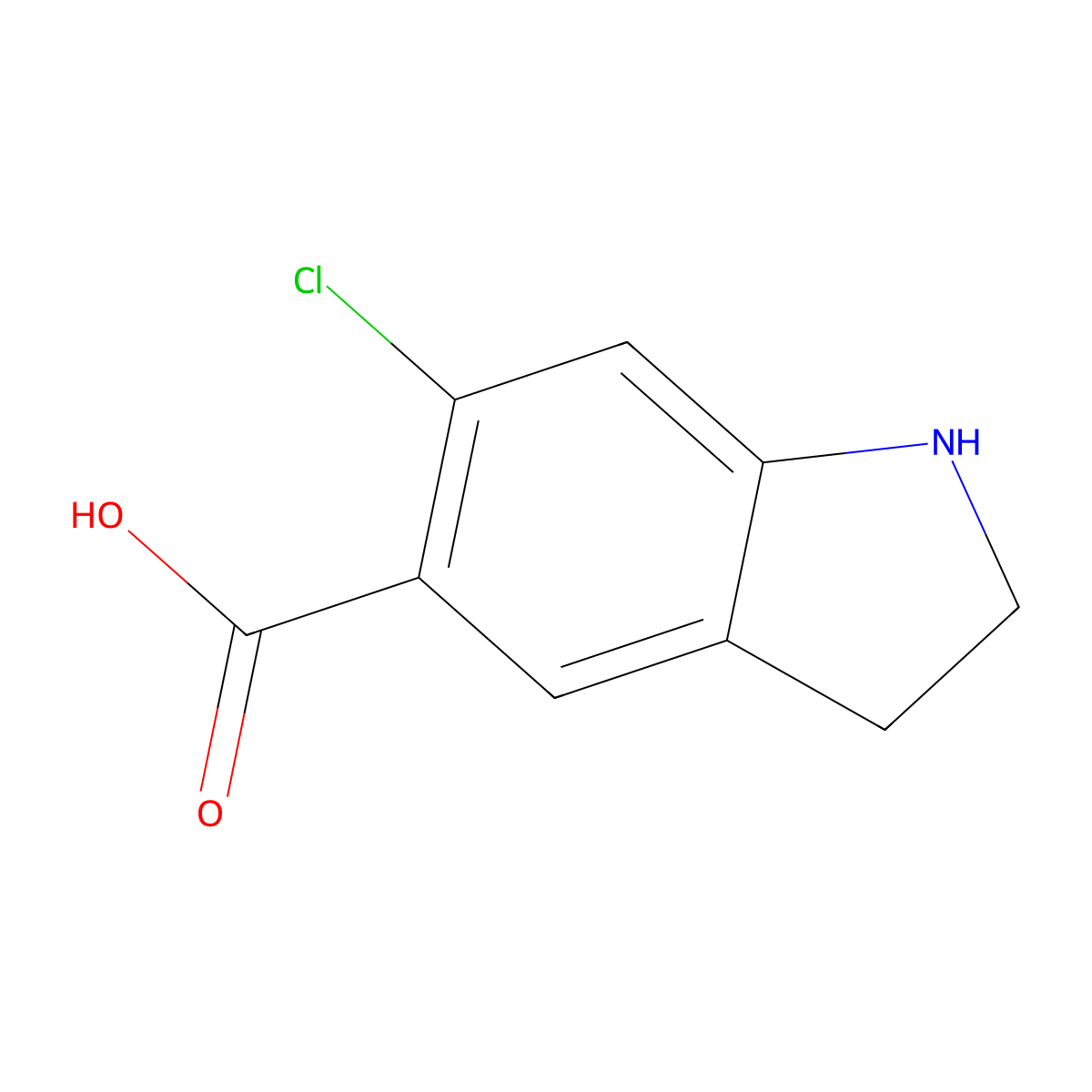 6-chloro-2,3-dihydro-1H-indole-5-carboxylic acid molecular structure, CAS 1375472-84-6