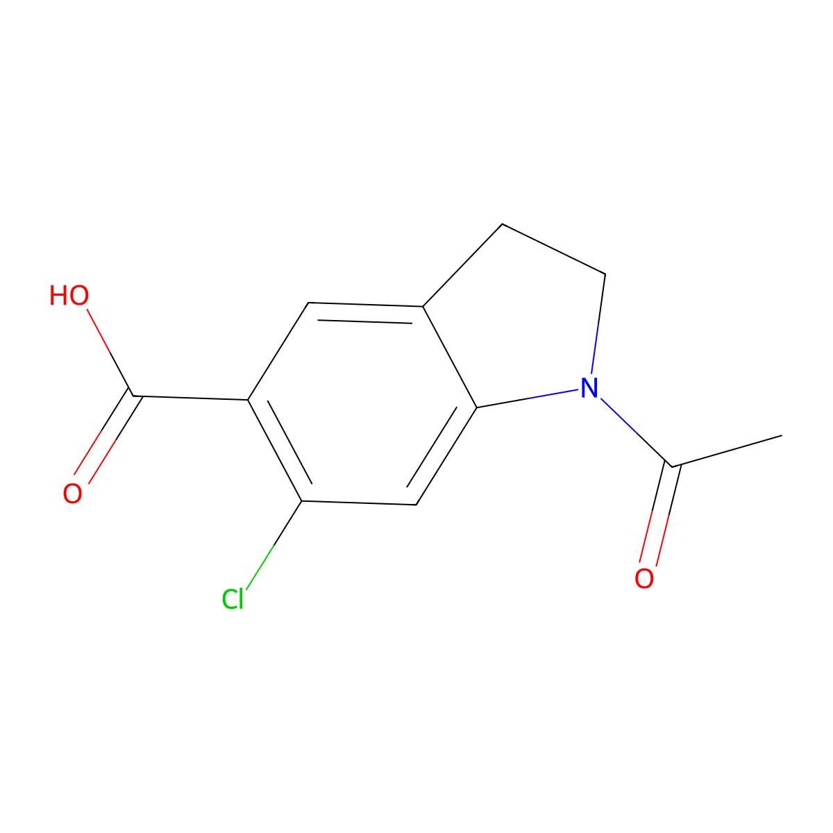 1-acetyl-6-chloro-2,3-dihydro-1H-indole-5-carboxylic acid molecular structure, CAS 1375473-23-6