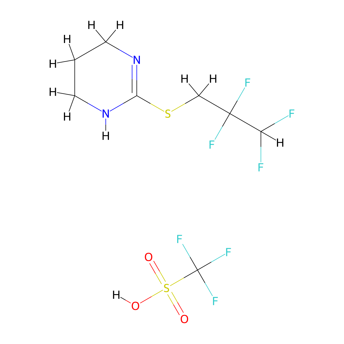 2-[(2,2,3,3-Tetrafluoropropyl)sulfanyl]-1,4,5,6-tetrahydropyrimidine; trifluoromethanesulfonic acid molecular structure, CAS 1375473-32-7