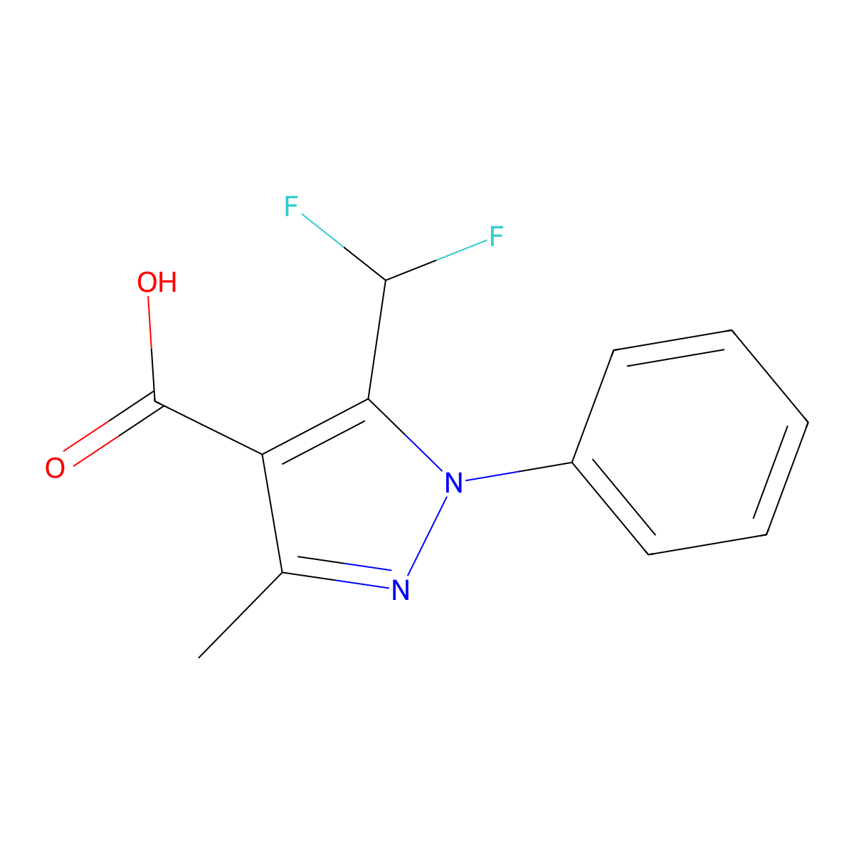 5-(difluoromethyl)-3-methyl-1-phenyl-1H-pyrazole-4-carboxylic acid molecular structure, CAS 1375473-55-4