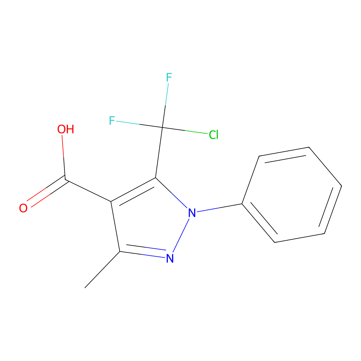 5-(chlorodifluoromethyl)-3-methyl-1-phenyl-1H-pyrazole-4-carboxylic acid molecular structure, CAS 1375473-57-6