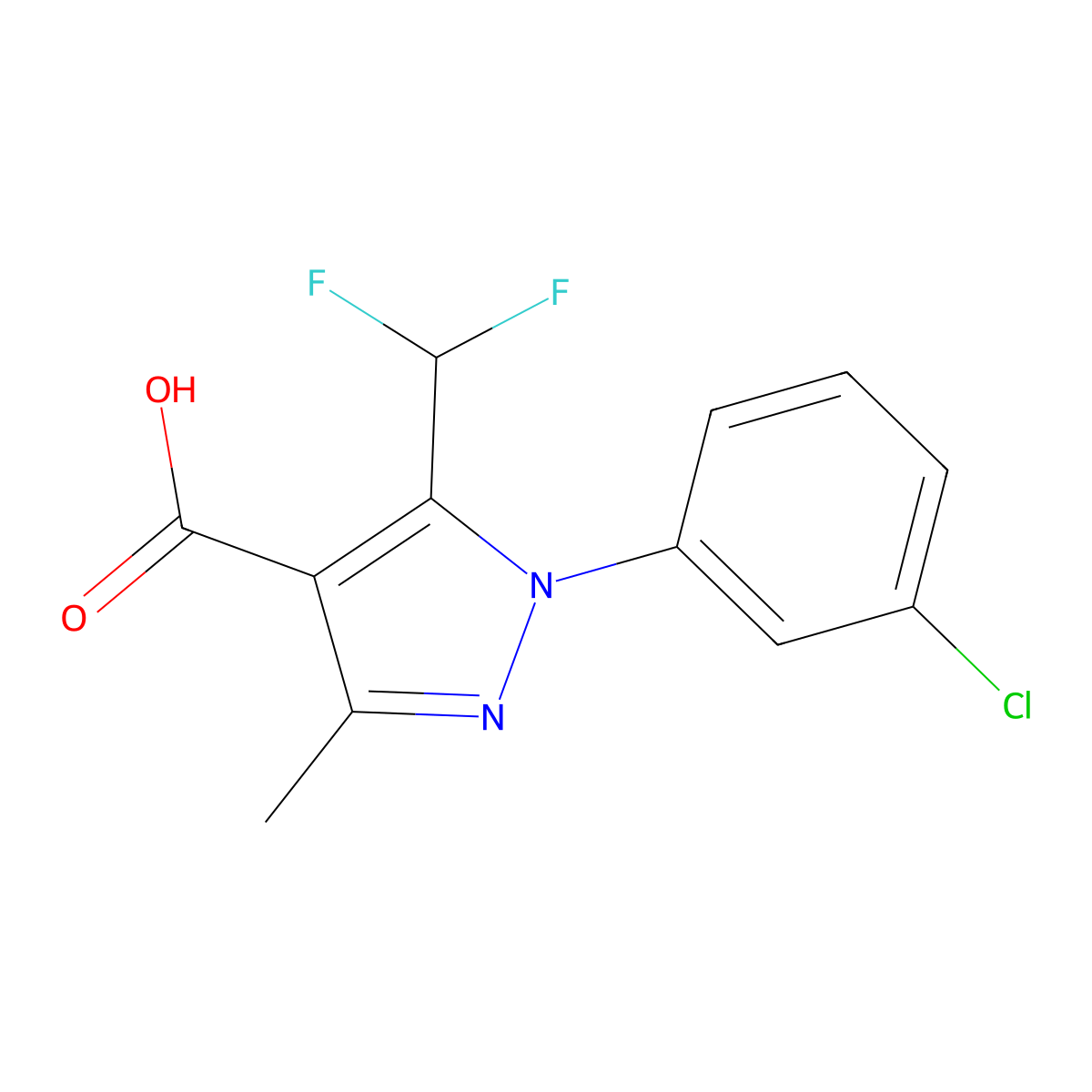 1-(3-chlorophenyl)-5-(difluoromethyl)-3-methyl-1H-pyrazole-4-carboxylic acid molecular structure, CAS 1375473-58-7