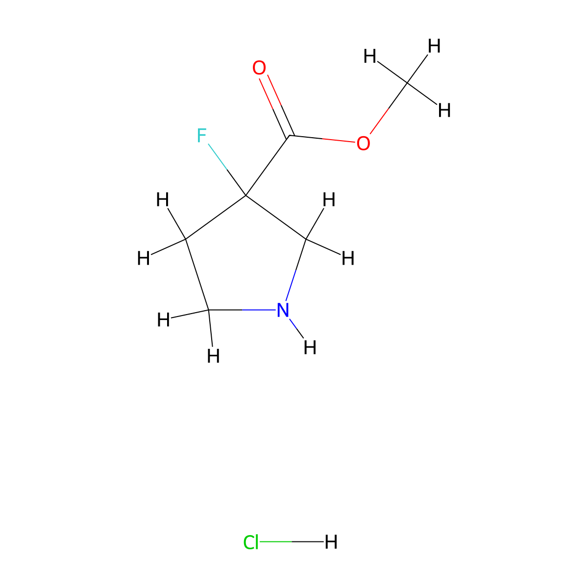 Methyl 3-fluoropyrrolidine-3-carboxylate hydrochloride molecular structure, CAS 1375473-59-8