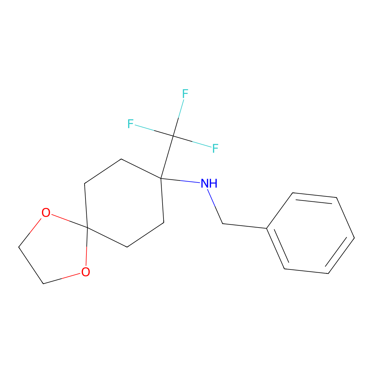 N-benzyl-8-(trifluoromethyl)-1,4-dioxaspiro[4.5]decan-8-amine molecular structure, CAS 1375473-83-8