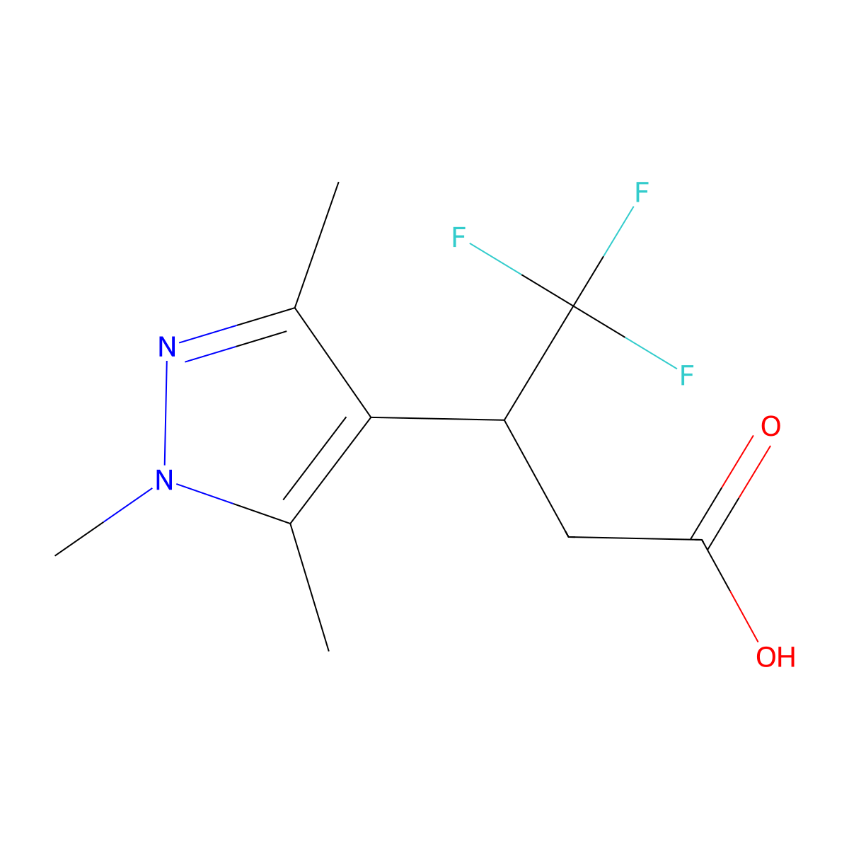 4,4,4-trifluoro-3-(1,3,5-trimethyl-1H-pyrazol-4-yl)butanoic acid molecular structure, CAS 1375473-90-7