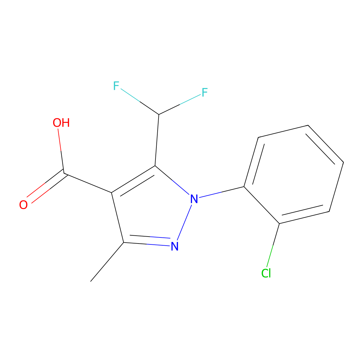 1-(2-chlorophenyl)-5-(difluoromethyl)-3-methyl-1H-pyrazole-4-carboxylic acid molecular structure, CAS 1375473-93-0