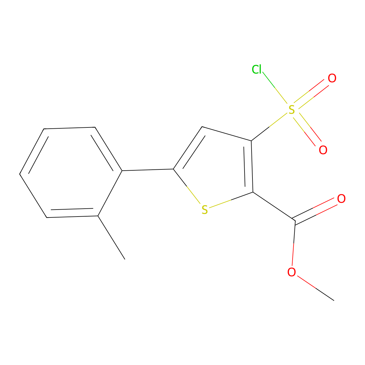 Methyl 3-(chlorosulfonyl)-5-(2-methylphenyl)thiophene-2-carboxylate molecular structure, CAS 1375474-10-4