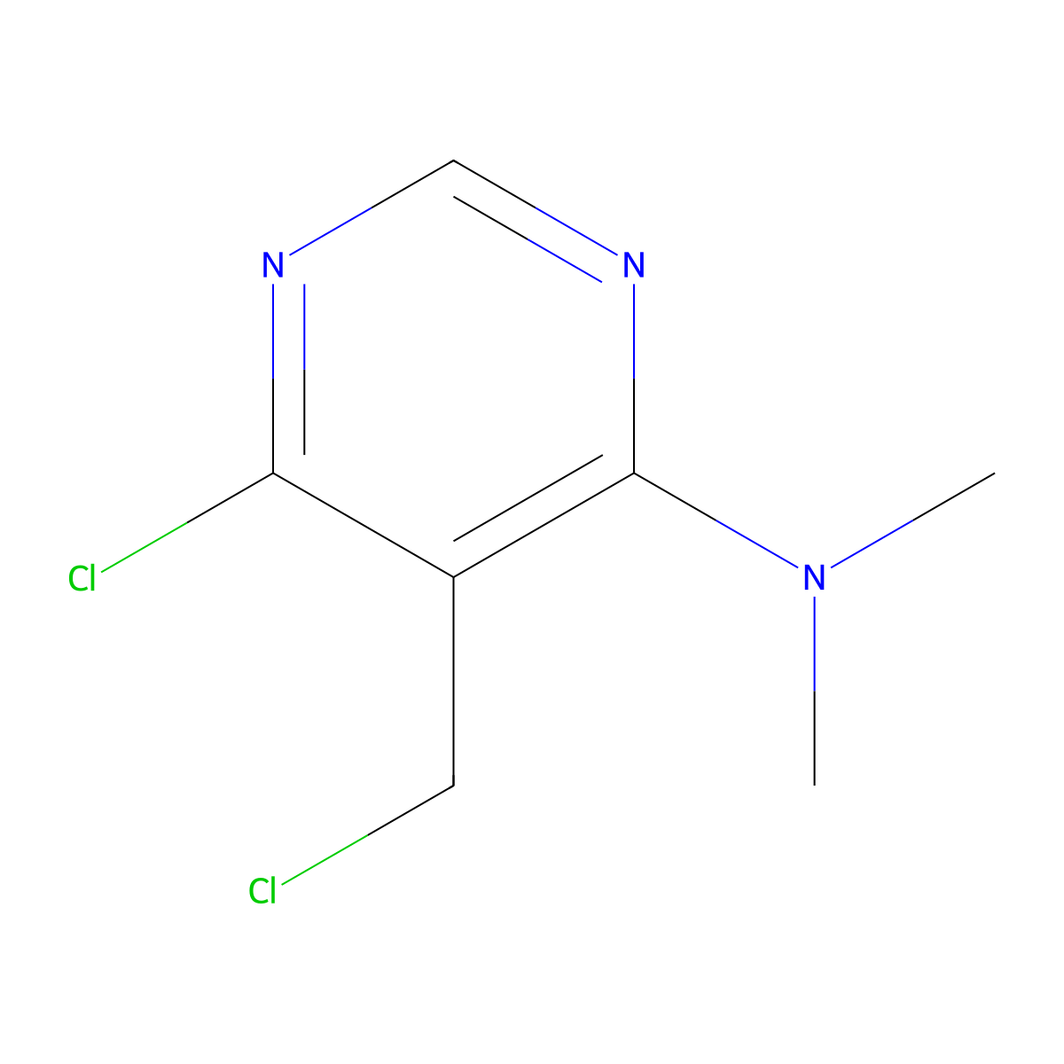 6-chloro-5-(chloromethyl)-N,N-dimethylpyrimidin-4-amine molecular structure, CAS 1375474-11-5