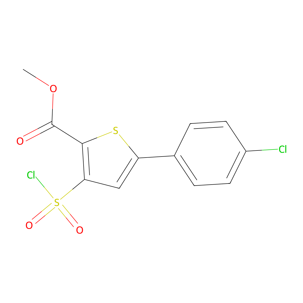 Methyl 5-(4-chlorophenyl)-3-(chlorosulfonyl)thiophene-2-carboxylate molecular structure, CAS 1375474-12-6
