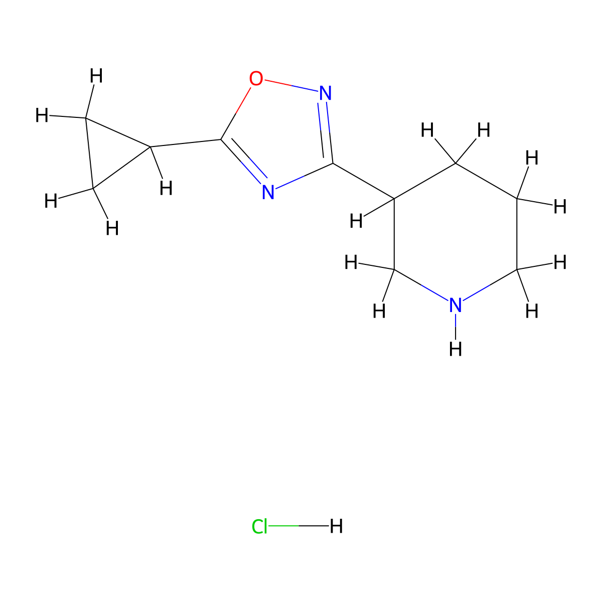 3-(5-Cyclopropyl-1,2,4-oxadiazol-3-yl)piperidine hydrochloride molecular structure, CAS 1375474-26-2