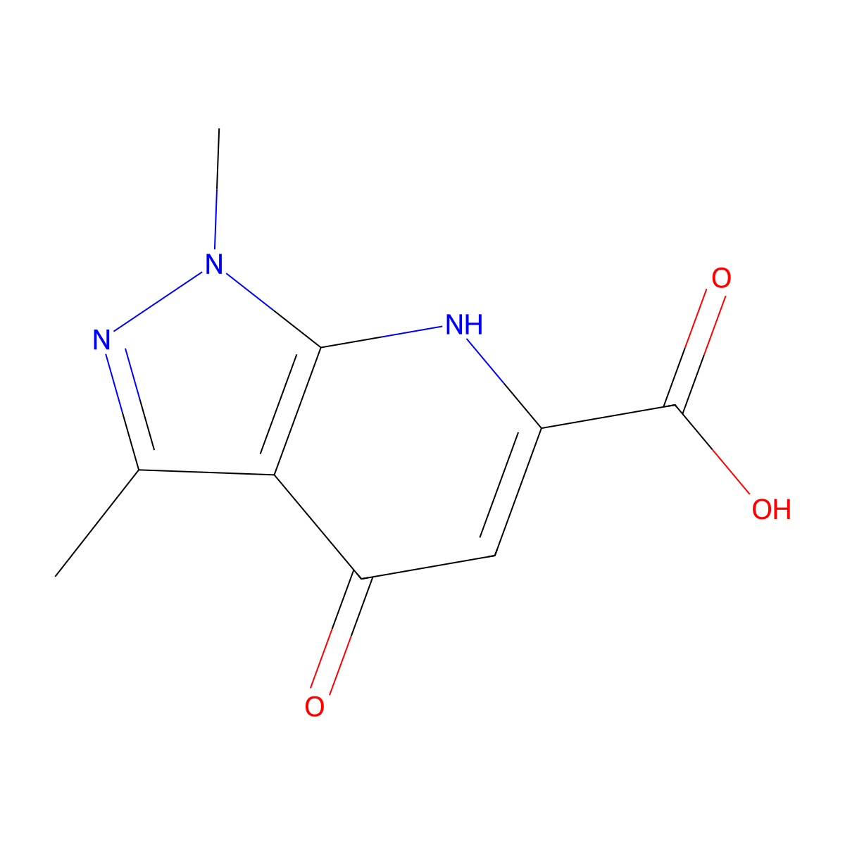 1,3-dimethyl-4-oxo-1H,4H,7H-pyrazolo(3,4-b)pyridine-6-carboxylic acid molecular structure, CAS 1375474-42-2