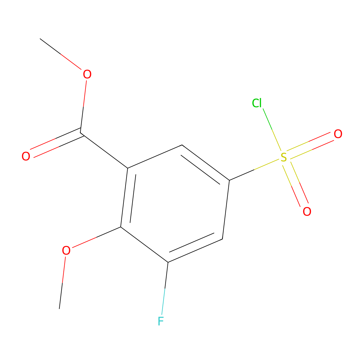 Methyl 5-(chlorosulfonyl)-3-fluoro-2-methoxybenzoate molecular structure, CAS 1375474-70-6