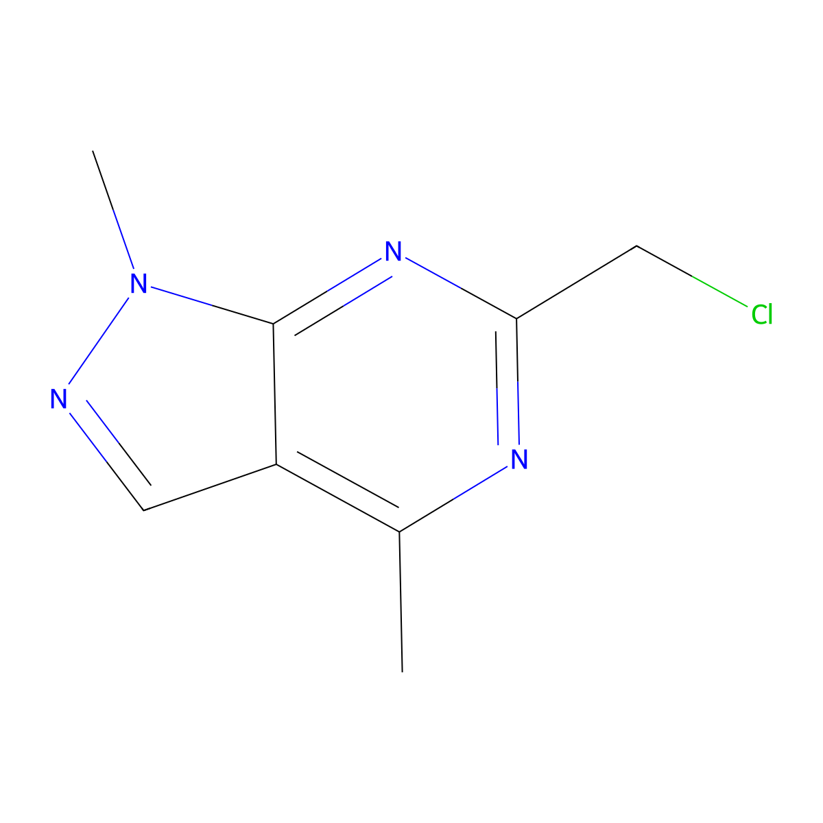 6-(chloromethyl)-1,4-dimethyl-1H-pyrazolo[3,4-d]pyrimidine molecular structure, CAS 1375474-82-0