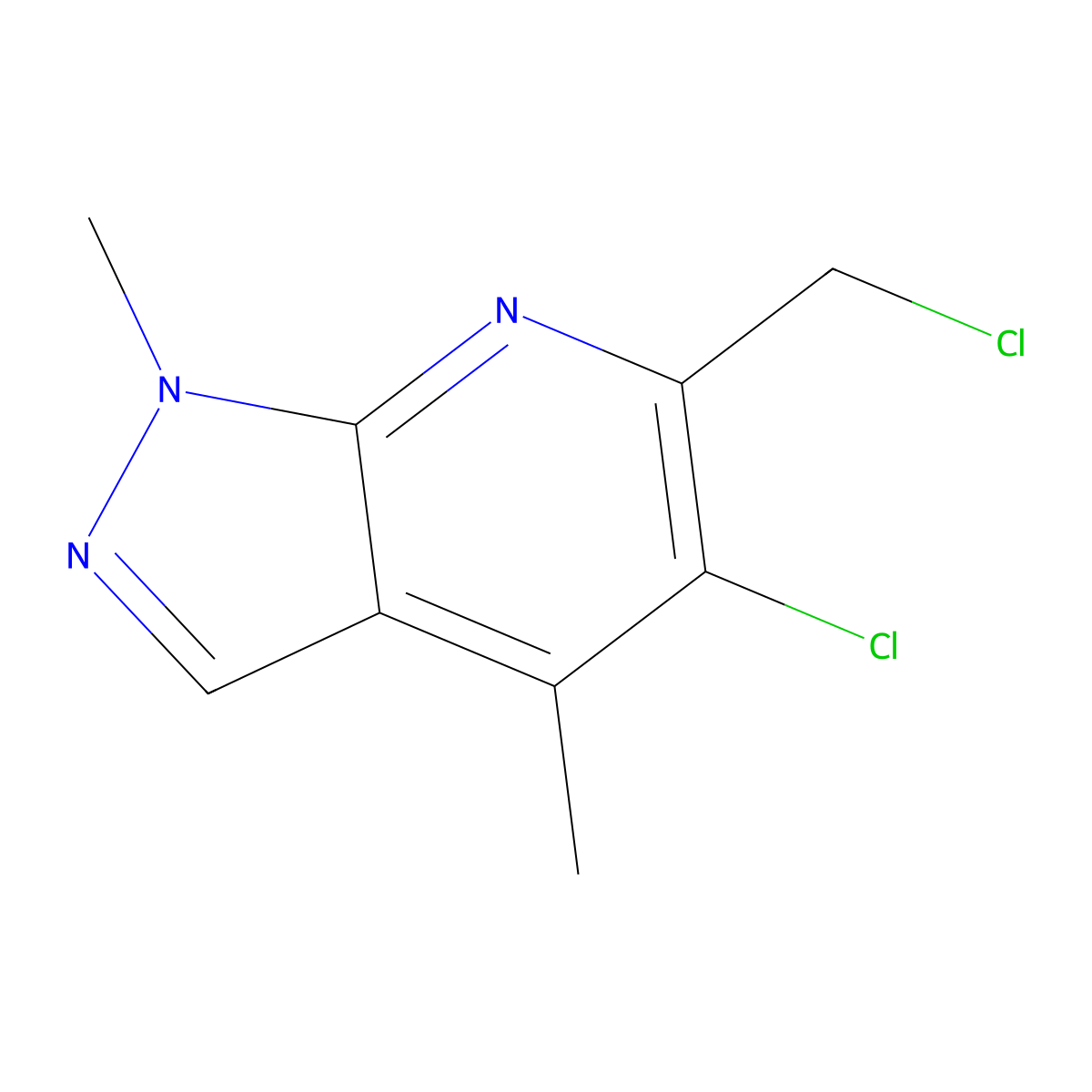 5-chloro-6-(chloromethyl)-1,4-dimethyl-1H-pyrazolo[3,4-b]pyridine molecular structure, CAS 1375474-83-1