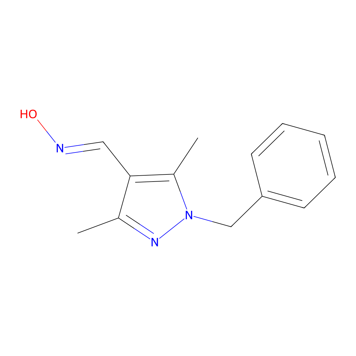 N-[(1-benzyl-3,5-dimethyl-1H-pyrazol-4-yl)methylidene]hydroxylamine molecular structure, CAS 1375476-93-9