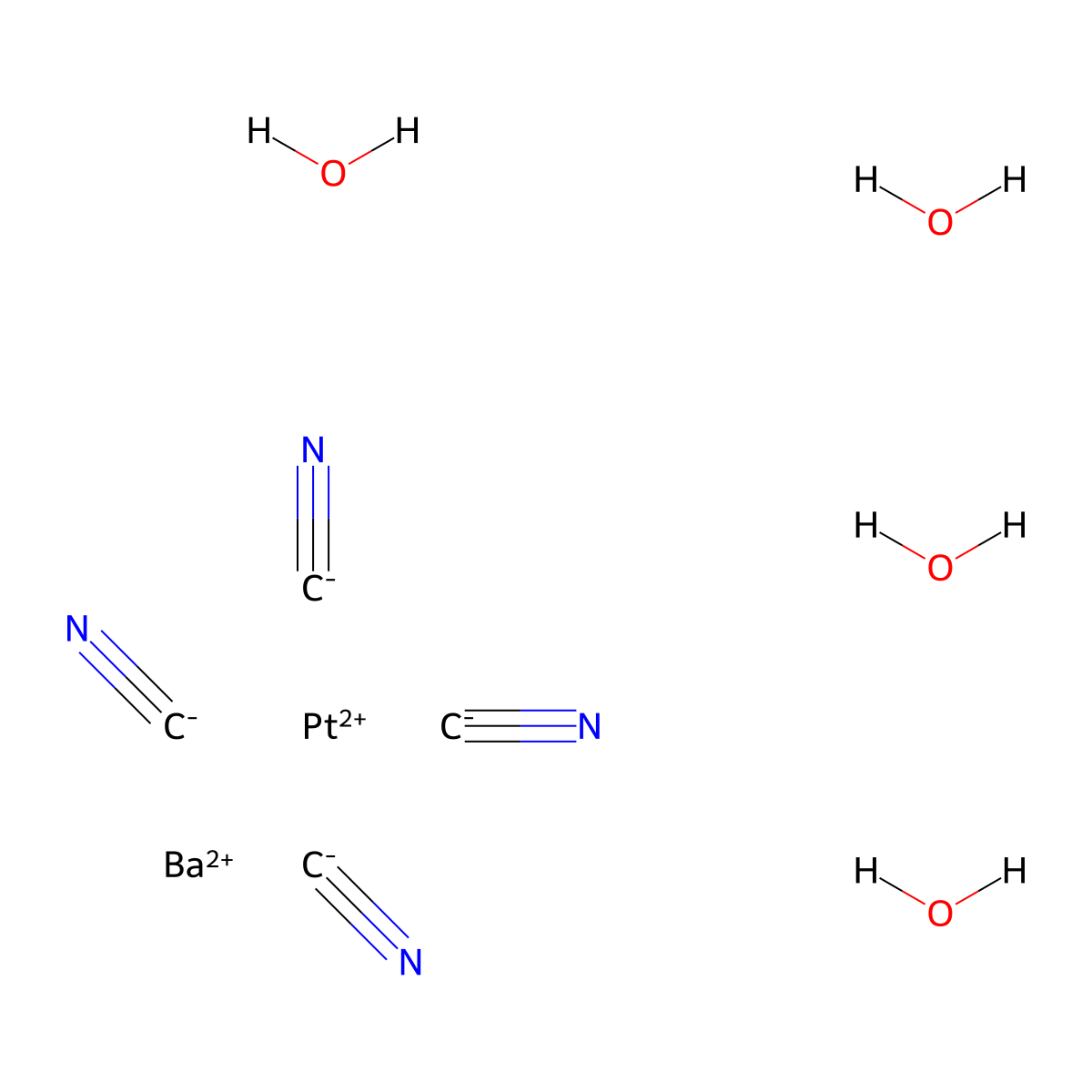 Barium tetracyanoplatinate(II) tetrahydrate molecular structure, CAS 13755-32-3