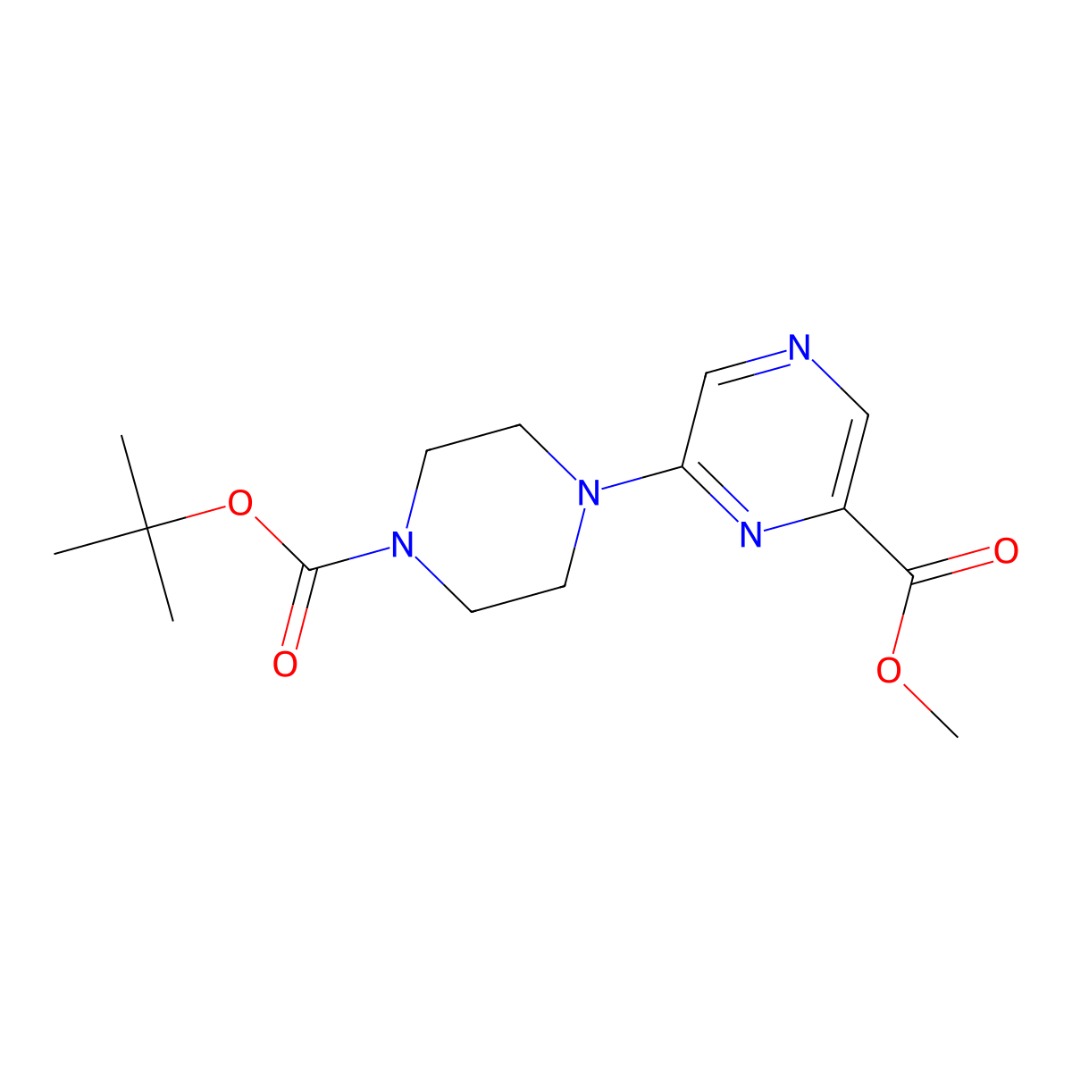 Methyl 6-(4-(tert-butoxycarbonyl)piperazin-1-yl)pyrazine-2-carboxylate molecular structure, CAS 1375702-27-4