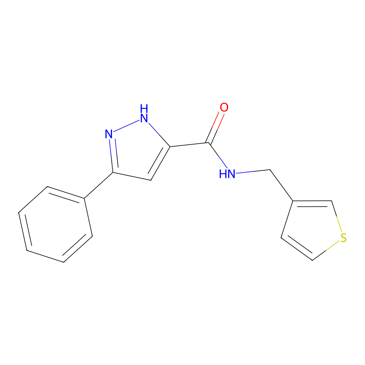 3-phenyl-N-(thiophen-3-ylmethyl)-1H-pyrazole-5-carboxamide molecular structure, CAS 1375882-44-2