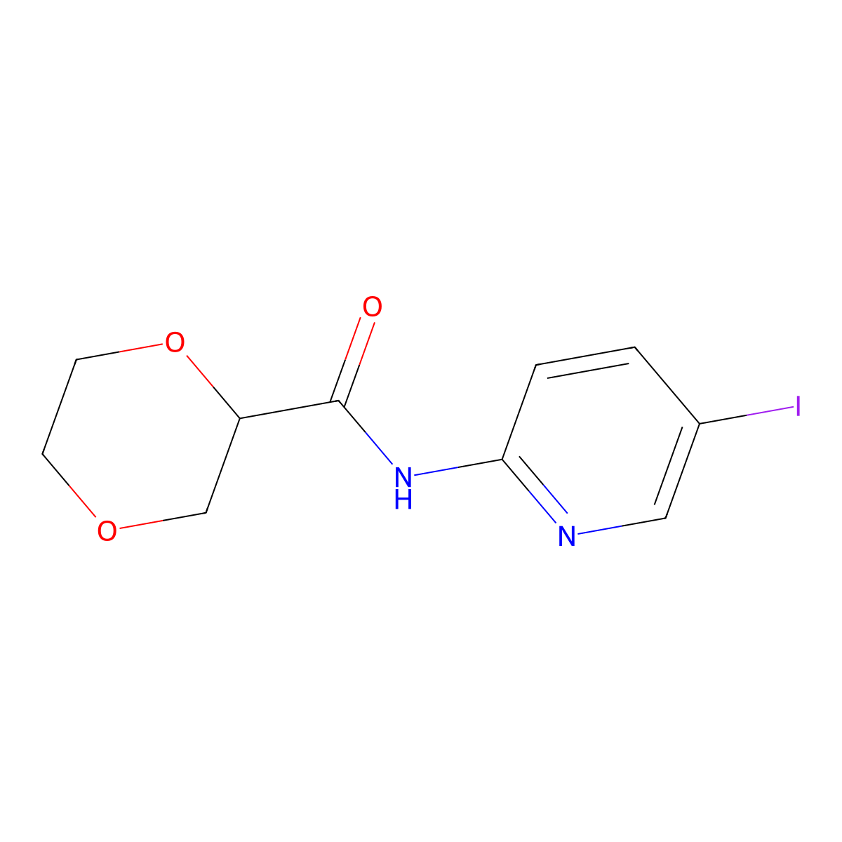 N-(5-iodopyridin-2-yl)-1,4-dioxane-2-carboxamide molecular structure, CAS 1375982-45-8