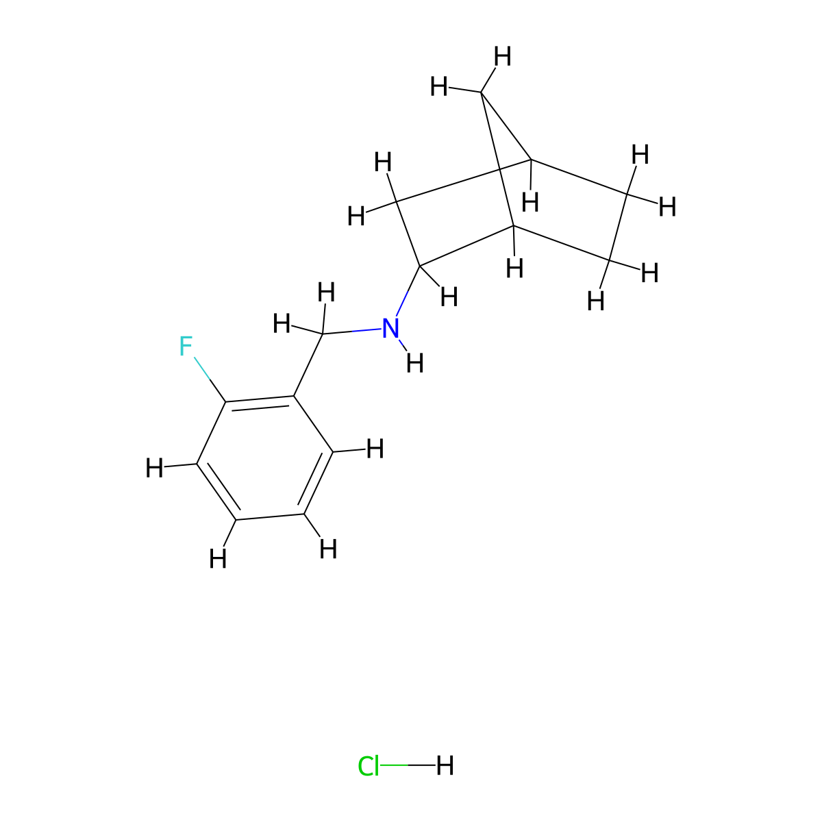 N-[(2-fluorophenyl)methyl]bicyclo[2.2.1]heptan-2-amine hydrochloride molecular structure, CAS 1376042-30-6