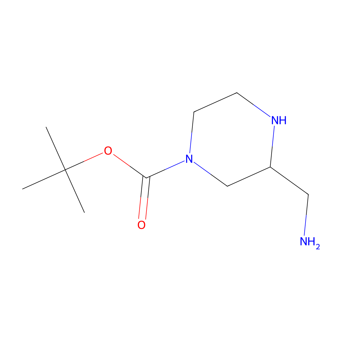 tert-Butyl 3-(aminomethyl)piperazine-1-carboxylate molecular structure, CAS 1376099-80-7