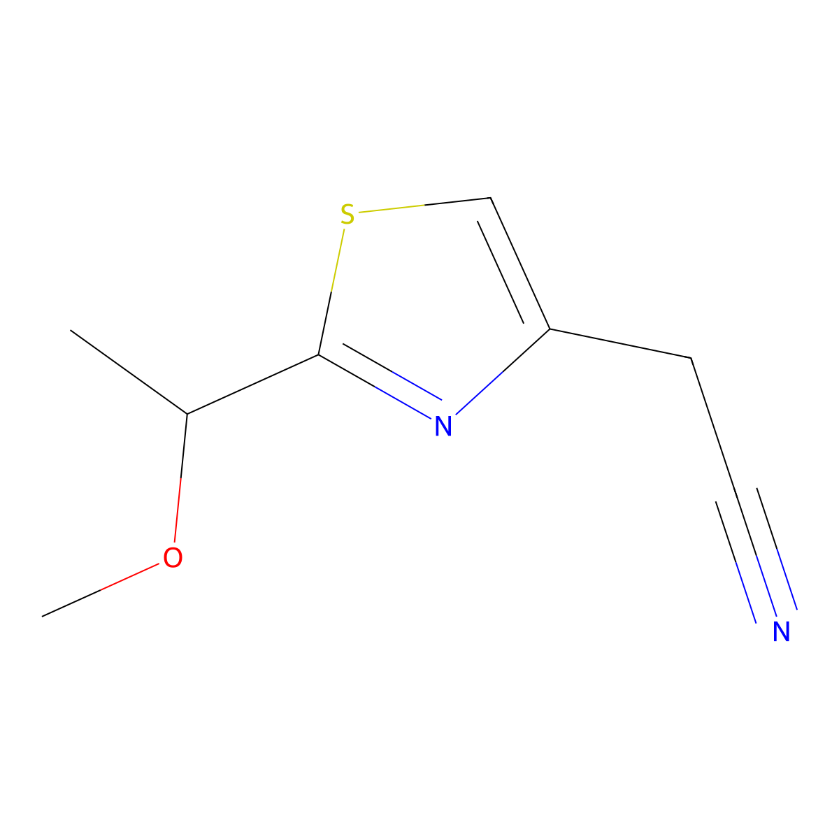 2-[2-(1-Methoxyethyl)-1,3-thiazol-4-yl]acetonitrile molecular structure, CAS 1376155-87-1