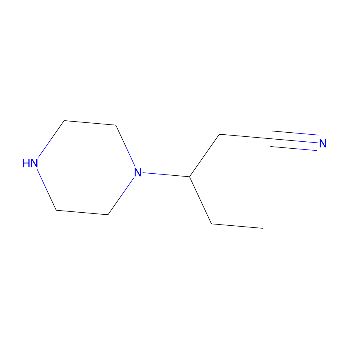 3-(Piperazin-1-yl)pentanenitrile molecular structure, CAS 137621-43-3