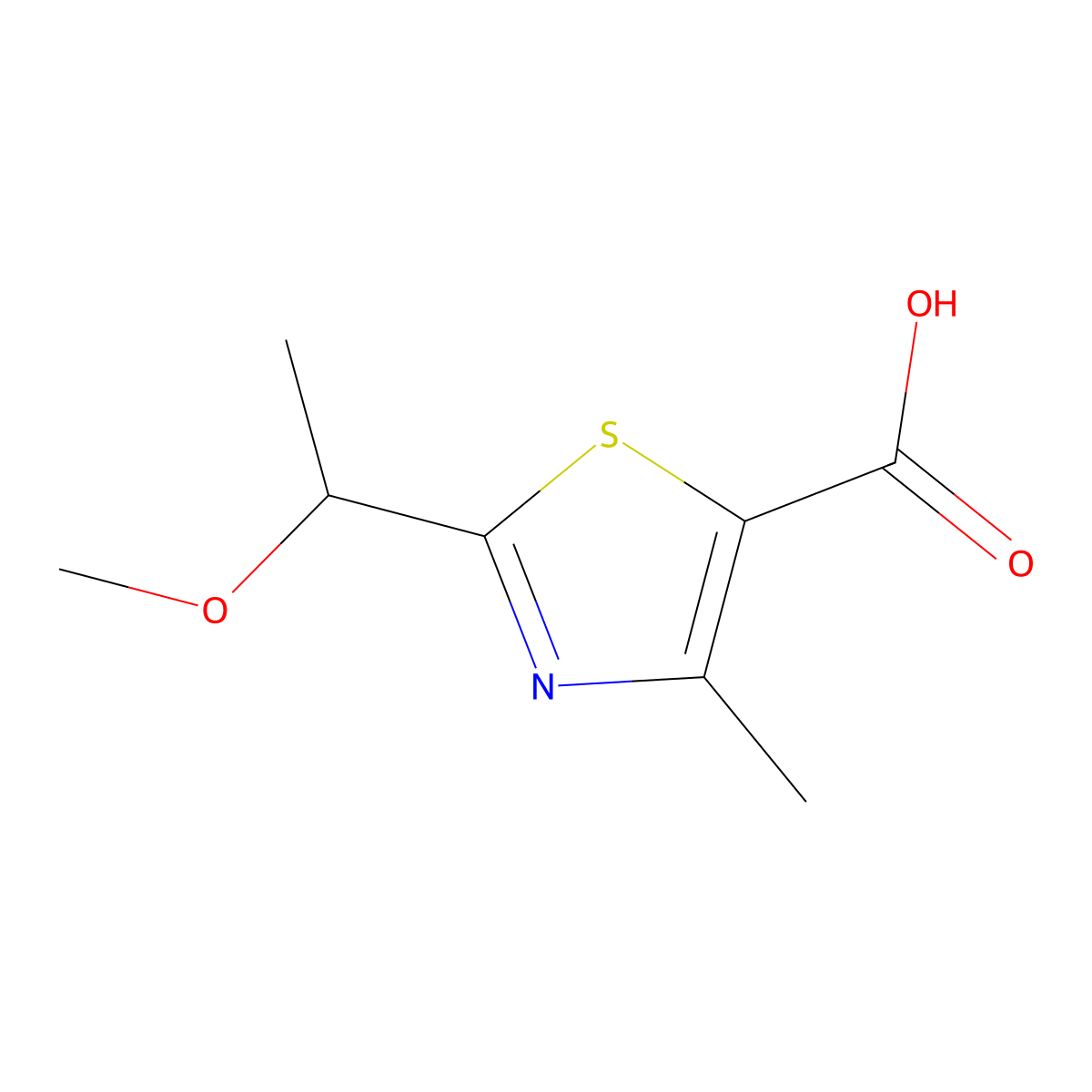 2-(1-Methoxyethyl)-4-methyl-1,3-thiazole-5-carboxylic acid molecular structure, CAS 1376219-45-2