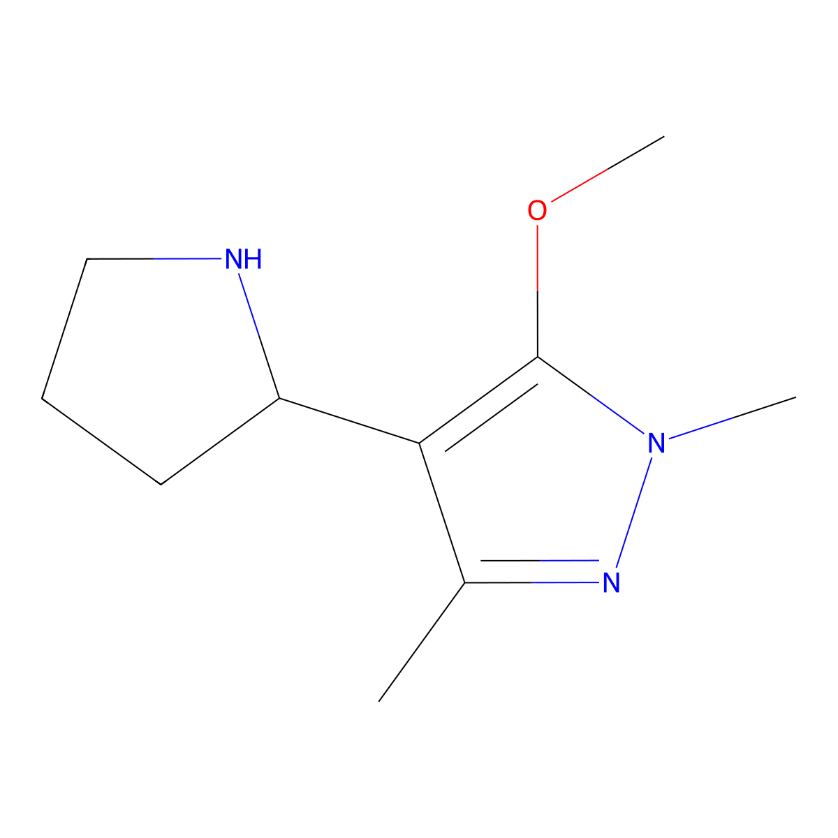 5-methoxy-1,3-dimethyl-4-(pyrrolidin-2-yl)-1H-pyrazole molecular structure, CAS 1376225-90-9