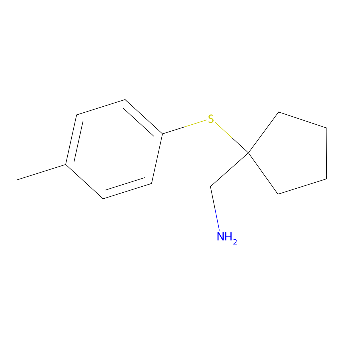(1-((4-Methylphenyl)sulfanyl)cyclopentyl)methanamine molecular structure, CAS 1376239-65-4