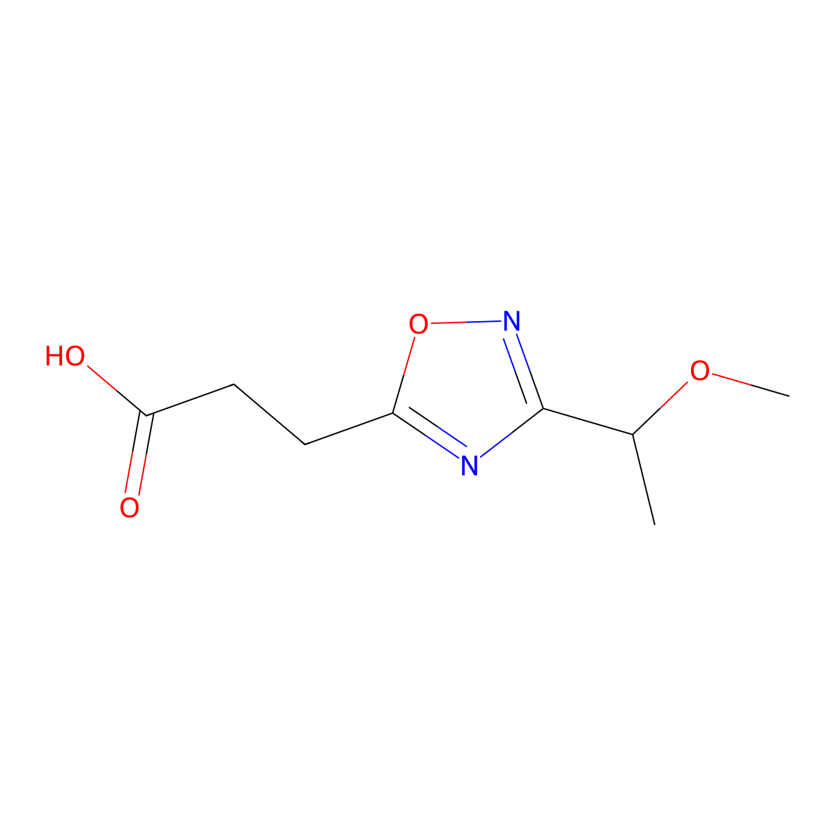3-(3-(1-Methoxyethyl)-1,2,4-oxadiazol-5-yl)propanoic acid molecular structure, CAS 1376269-03-2