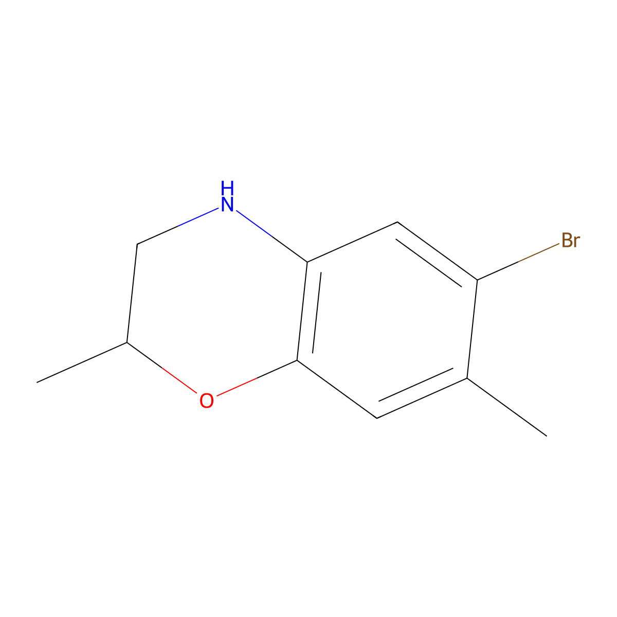 6-bromo-2,7-dimethyl-3,4-dihydro-2H-1,4-benzoxazine molecular structure, CAS 1376281-76-3