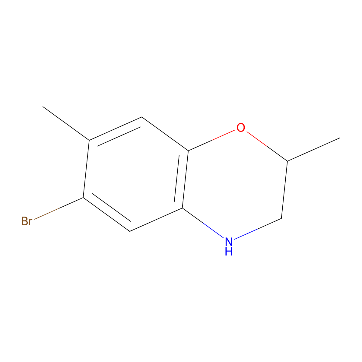 6-bromo-2,7-dimethyl-3,4-dihydro-2H-1,4-benzoxazine molecular structure, CAS 1376281-76-3