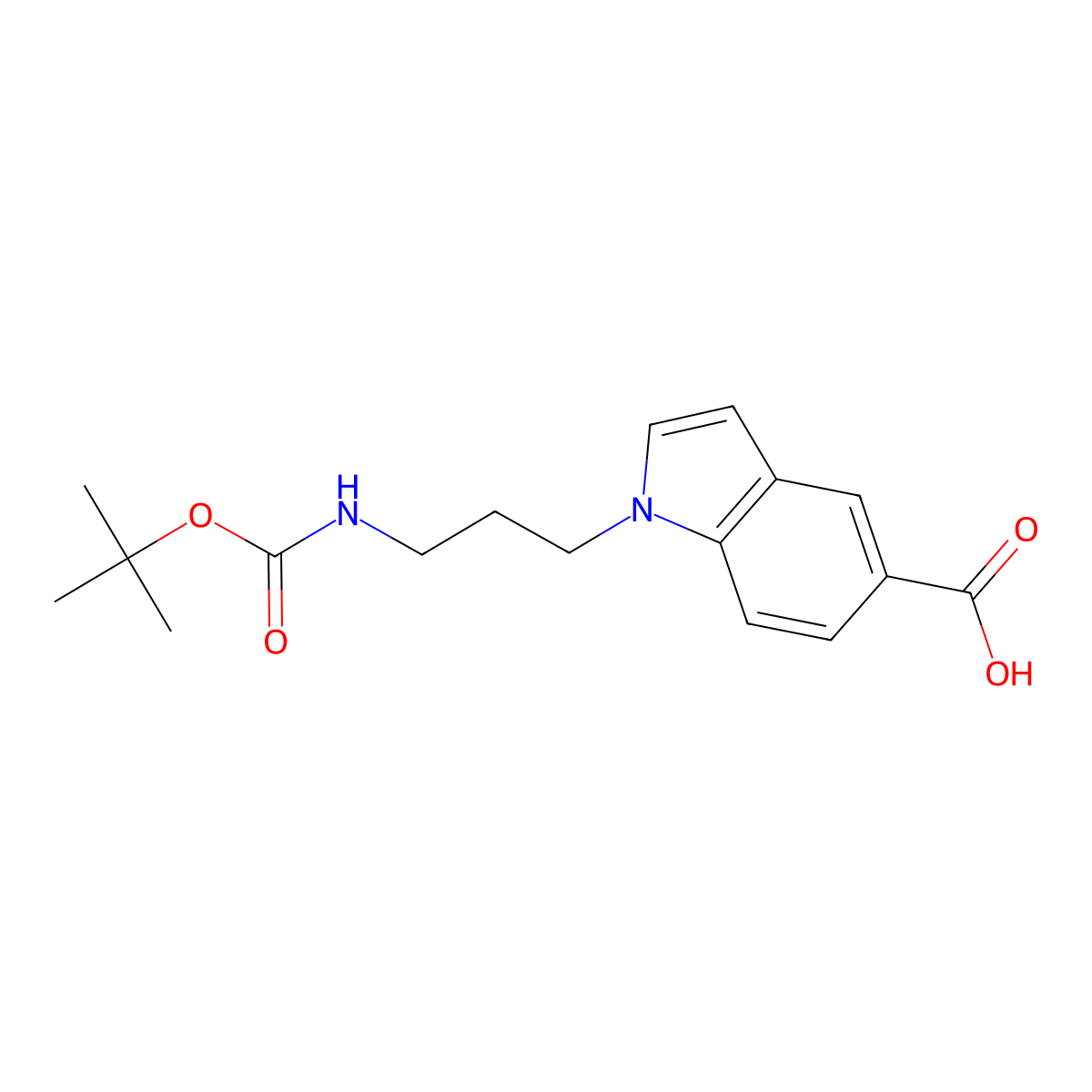 1-(3-(((tert-butoxy)carbonyl)amino)propyl)-1H-indole-5-carboxylic acid molecular structure, CAS 1376288-62-8