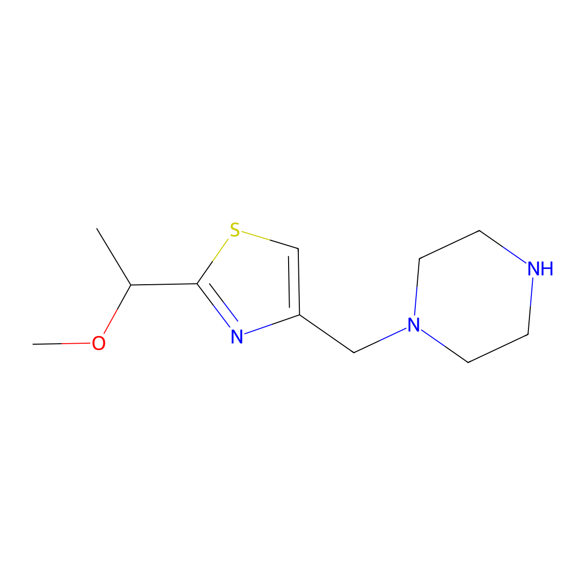 1-{[2-(1-Methoxyethyl)-1,3-thiazol-4-yl]methyl}piperazine molecular structure, CAS 1376288-72-0