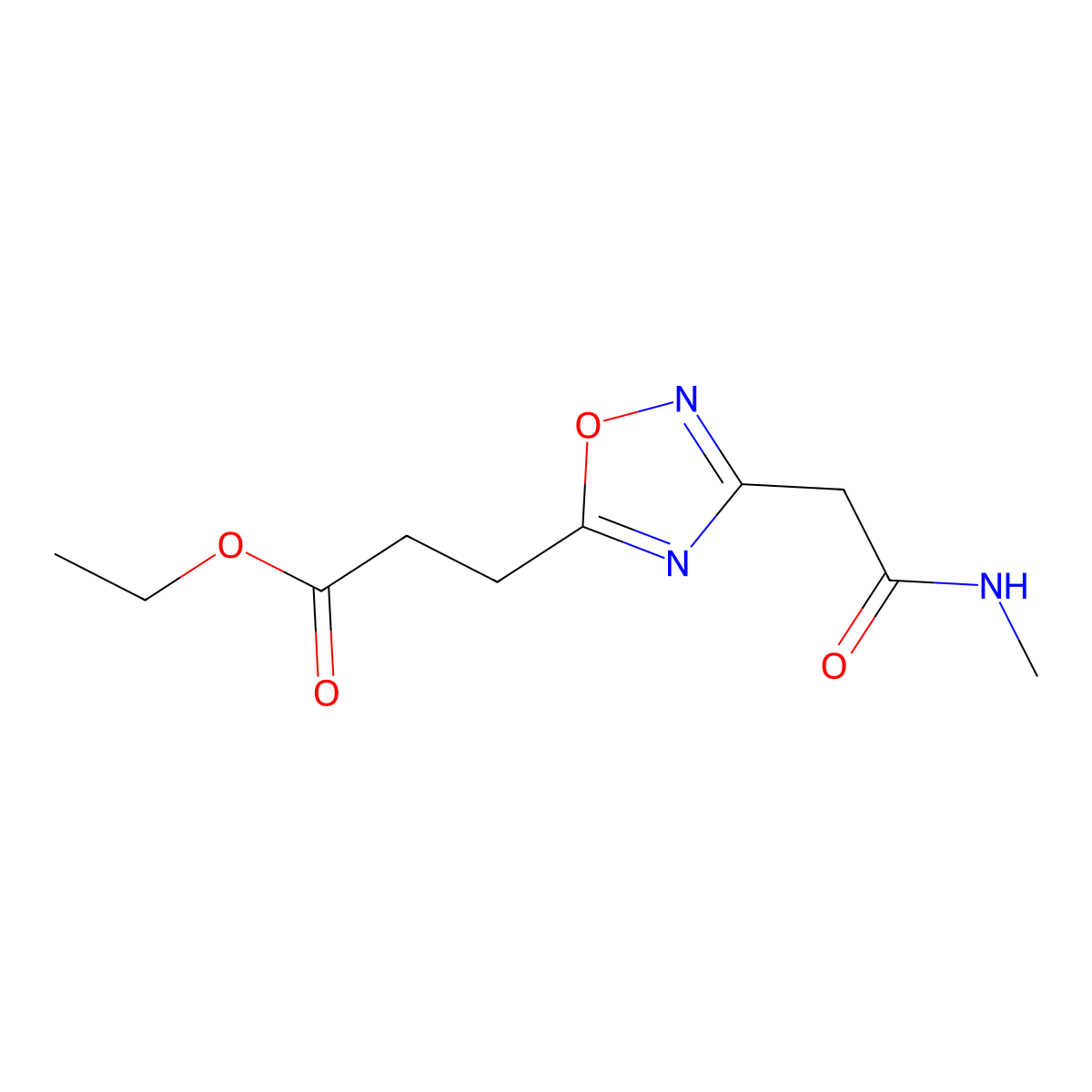 Ethyl 3-{3-[(methylcarbamoyl)methyl]-1,2,4-oxadiazol-5-yl}propanoate molecular structure, CAS 1376291-69-8