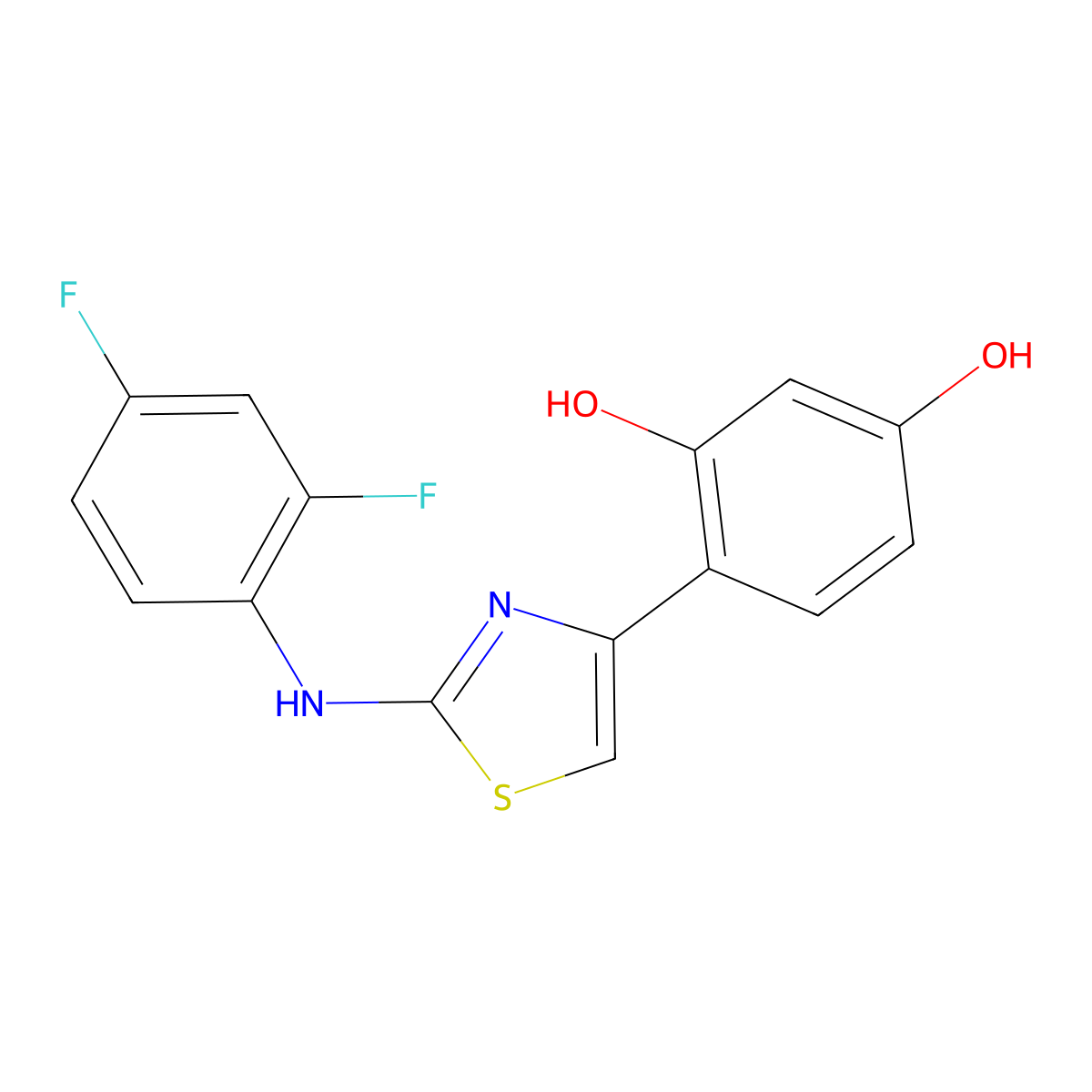 4-{2-[(2,4-Difluorophenyl)amino]-1,3-thiazol-4-yl}benzene-1,3-diol molecular structure, CAS 1376317-81-5