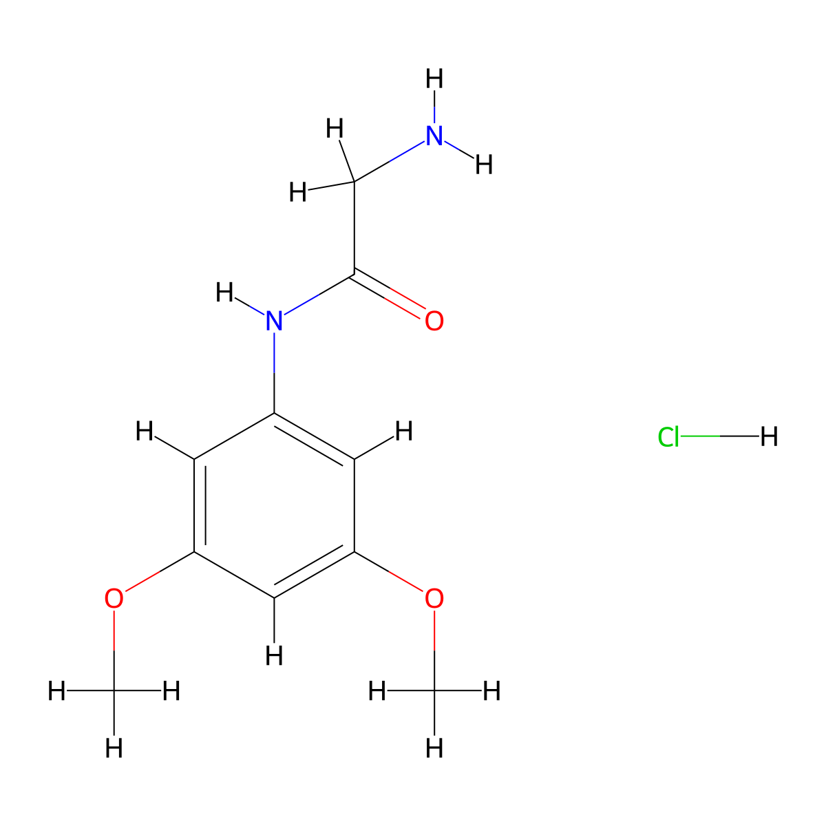 2-amino-N-(3,5-dimethoxyphenyl)acetamide hydrochloride molecular structure, CAS 1376326-33-8