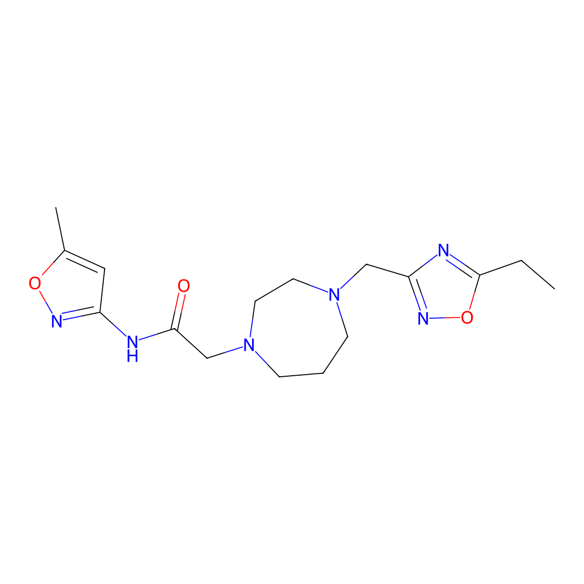 2-{4-[(5-ethyl-1,2,4-oxadiazol-3-yl)methyl]-1,4-diazepan-1-yl}-N-(5-methyl-1,2-oxazol-3-yl)acetamide molecular structure, CAS 1376350-77-4